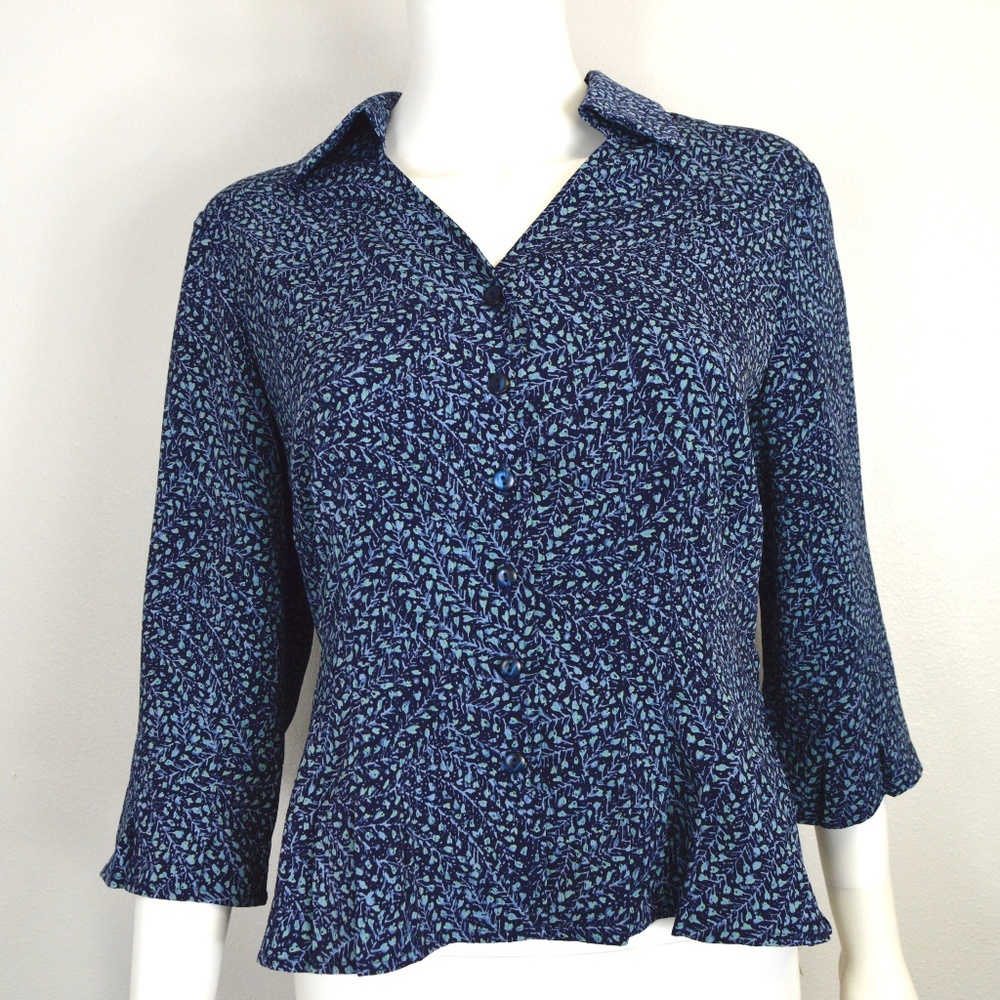 Blue Floral Button Up Top